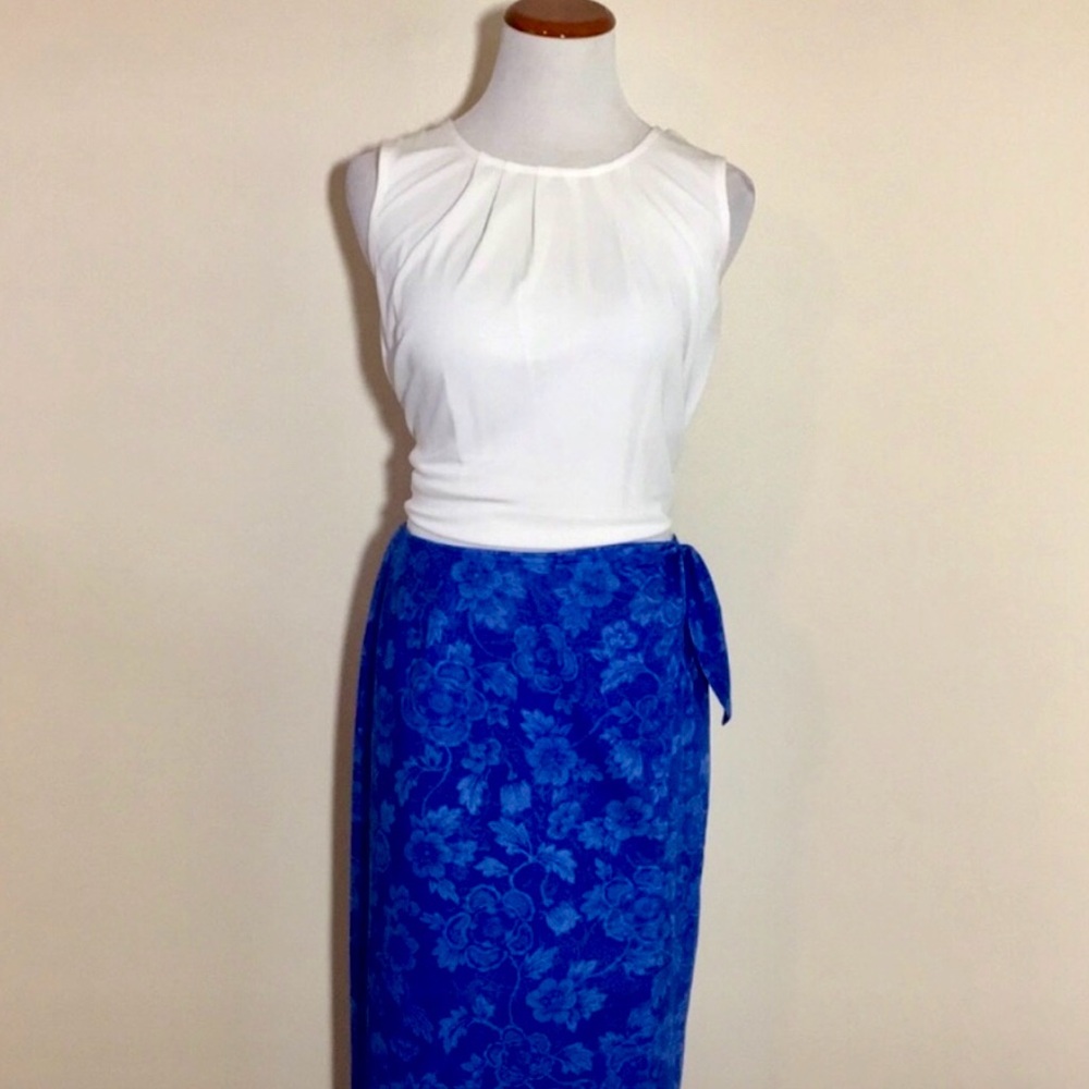 Ralph Lauren Blue Cotton Cover Up Floral Wrap Maxi Skirt with Tie Side Size 2P